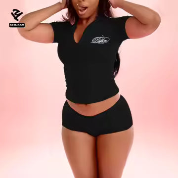 DDSR Cropped Polo Set – Sculpting Women’s Two Piece Outfit (Black)